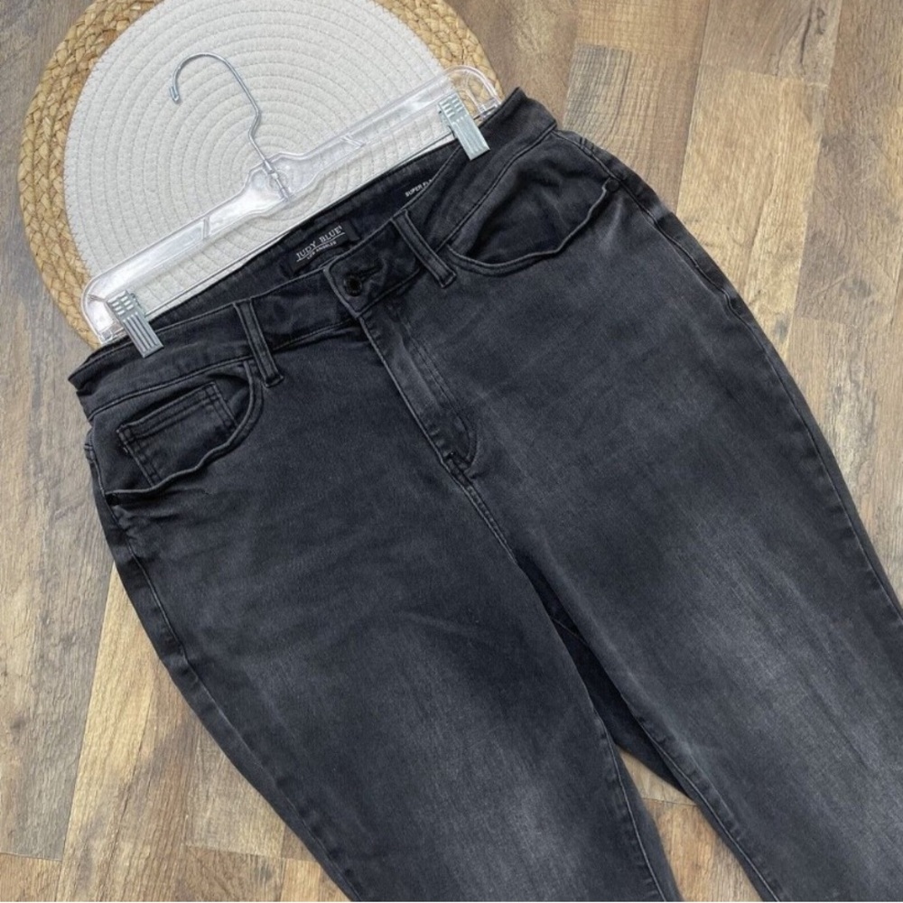 Judy Blue Black Super Flare Jeans Raw Hem Womens Plus Size 14W High Rise